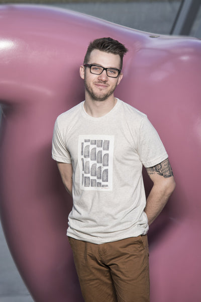 T-shirt featuring Mark Mothersbaugh’s 1977 print Tires I