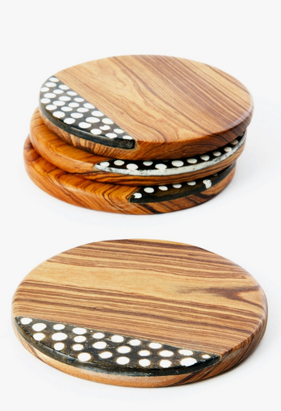 Set of Four Kenyan Wild Olive Wood Coasters